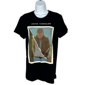 Justin Timberlake Black Graphic T-Shirt Featuring Torn Photo Design Size Small